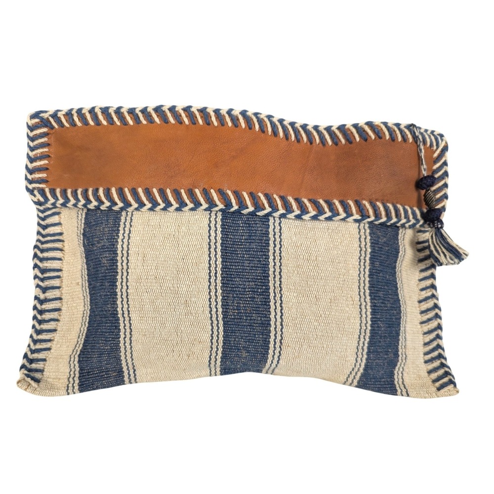 Vtg Pulvermocher Miami Lakes Jute Cotton Striped Leather‎ Trim Tassel Clutch